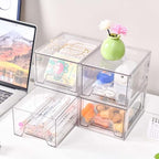 Stebopum 4 Pack Stackable Makeup Organizer, 4.4'' Tall Acrylic Bathroom Makeup Organizer and Storage Drawer with Pull-out Handle, Clear Plastic Storage Bins for Vanity,Pantry,Desk,Undersink,Kitchen - style: 4pack Small