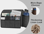 Ntomtuex Sofa Armchair Caddy Remote Control Holder with Water Bottle for Couch Recliner, Armrest Organizer with 7-Pocket Design for Magazines, Eyeglasses, iPad, Phone, Khaki - color: Khaki