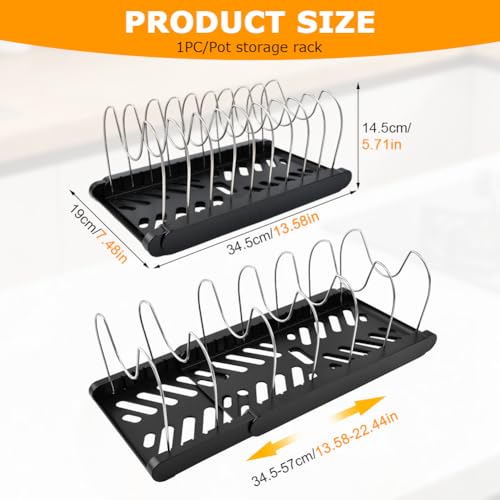 Expandable Pot and Pan Organizer Rack for Kitchen Cabinet or Under Sink,with 10 Adjustable Compartment 13"-23" Adjustable Length for Lids Bakeware Frying Rack and Cookware(COLOR:Black) - color: Black
