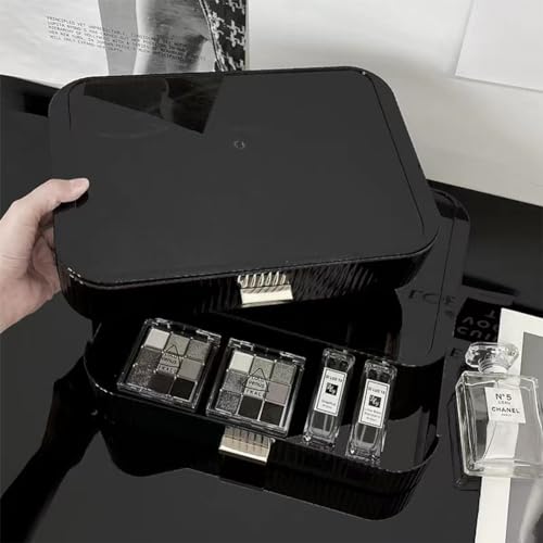 MIUOPUR Stackable Makeup Organizer Drawers, Bathroom Vanity Organizers and Storage, Ideal for Desk and Dresser Countertops, Great for Cosmetics, skincare, Lipsticks, Nail Care -Black - color: Clear Black, size: Drawer Only