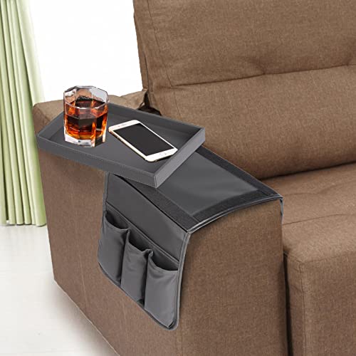 Couch Caddy, Armchair caddy with Detachable Tray, Non-Slip PU Leather Remote Control Holder for Recliner with 5 Pockets (Light Grey) - color: Light Grey