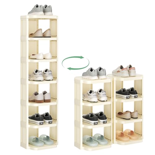 Kitstorack Vertical Shoe Rack: 8 Tiers Stackable Shoe Rack for Closet DIY Free Standing Shoe Organizer Small Shoe Shelf for Small Spaces and Narrow Spaces Plastic, White - color: Ivory, size: 8 Tiers