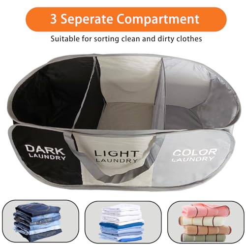 Foldable Pop Up Laundry Hamper, 3 Compartment Laundry Basket Collapsible, Easy to Sort Clothes Hampers for Laundry Room, Dorm Room Essential - color: 3 Compartments