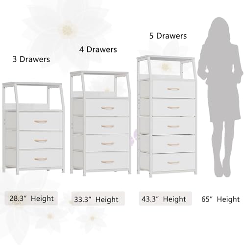 Furnulem Tall 4 Drawers Dresser, Vertical Storage Tower for Bedroom, Hallway, Entryway, Nursery, Closet Organizer, Nightstand Bedside Table Furniture, Sturdy Steel Frame, Wood Top, White - color: White, style: 4 Drawers