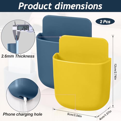 Remote Control Holder, Wall Mount Pen Holder Hole-Free Self Adhesive Phone Charging Organizer Pencil Storage Containers for Home Office School Supply Orgaizer(Blue,Yellow,2Pcs) - color: Blue,Yellow,2Pcs