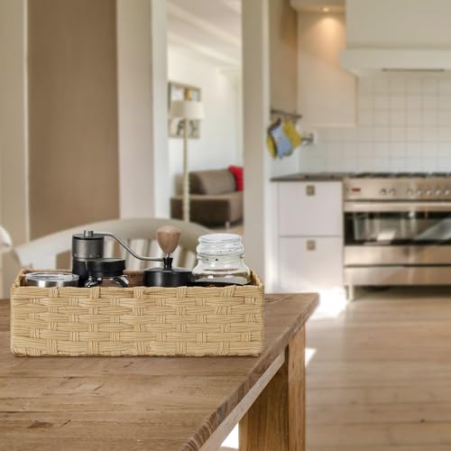 Bidtakay Small Wicker Baskets for Organizing Woven Baskets for Storage 2-Pack Waterproof Imitation Wicker Narrow Storage Bins for Shelves Towels Baskets for Washroom Natural - color: Natural