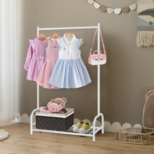Kids Clothing Rack, Small Clothes Shelf with Metal Storage Shelf, Kids Dress Up Storage Rack, (White) - color: White