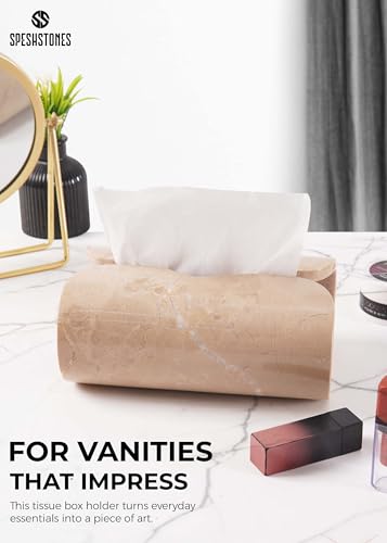 Marble Tissue Box Cover 7.5 Inch Handmade Beige Stone Tissue Box Holder Rectangle for Modern Bathroom Decor & Home Organizer, Facial Tissues Boxes Holder for Bedroom & Living Room - color: Beige