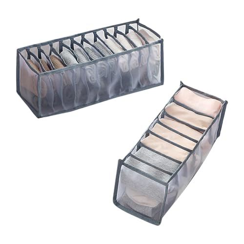 2 Pcs 11 Grids 7 Grids Underwear Drawer Organisers Sock Drawer Organizer Divider Underwear Storage Boxes Foldable Closet Dresser Drawer Organizer for Storing Socks Gray - color: Gray