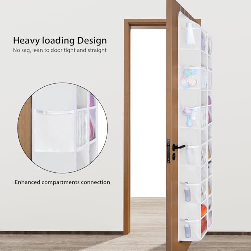 Univivi Over the Door Organizer, 6 Tiers Behind Door Storage with Clear Deep Pockets Hanging Organizer for Closet, Bedroom, Nursery, Bathroom and Sundries (White) - color: White