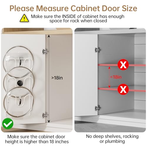 ORDORA 2 Pack Pot Lid Organizer Rack for Cabinet Door, 6-Tier Pot Lid Holders inside Cabinet, No Drilling Adhesive Wall Door Mounted Rustproof Pots and Pans Cover Organizers for Kitchen Storage, White - color: White
