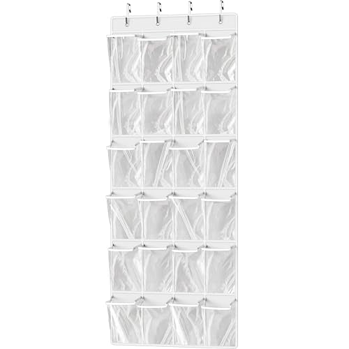Simple Houseware 24 Pockets Large Clear Pockets Over The Door Hanging Shoe Organizer, White (56" x 22.5") - color: White, size: Extra Large Pockets