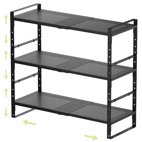 Expandable Shoe Rack Heavy-Duty Closet Organizer Adjustable Shelf Stackable Metal Framework for Entryway, Garage,RV,Pantry,Cabinet(Medium,3 Packs/Black) - color: Black/3 Packs, size: MEDIUM:8.11"D x 16.54"W x 7.88"H