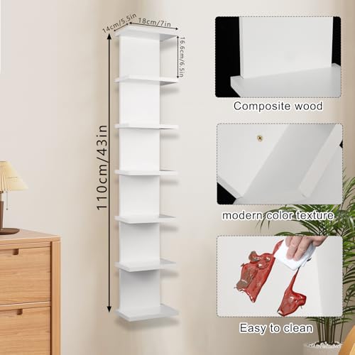 7-Tier Wall Shelf Unit - Compact Display Floating Shelves,Lack Floating Shelf, Vertical Column Wall Decor Mount Float Storage Organizer Tall Tower Shelves for Bedrooms, Living Rooms
