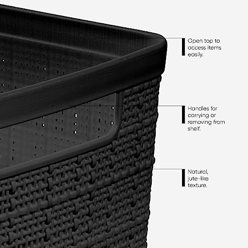 Curver Set of 8 Slim 6.8L Jute Decorative Plastic Organization and Storage Baskets - Perfect Bins for Home Office, Closet Shelves, Kitchen Pantry and All Bedroom Essentials, Black - color: Black, size: Slim 6.8L