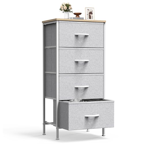 Sweetcrispy Nightstand Small Bedroom Dresser with 4 Fabric Drawers,Bed Side Furniture End Table,Wooden Top Cabinet Night Stand Dresser for Closet,Entryway,Dorm,Light Gray - color: Light Gray, size: 17.7"D x 11.8"W x 37"H (4 Drawers)