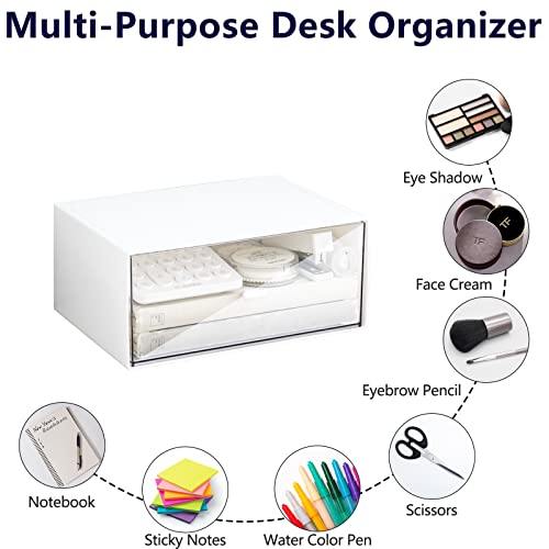 Desk Drawer Organizer, Stackable Storage Drawers, Plastic White Desk Organizers Great for Makeup Storage Bathroom Organization Accessories Etc - Large 1 Drawers (White) - size: 9*6.5*4inch - 1 Compartment