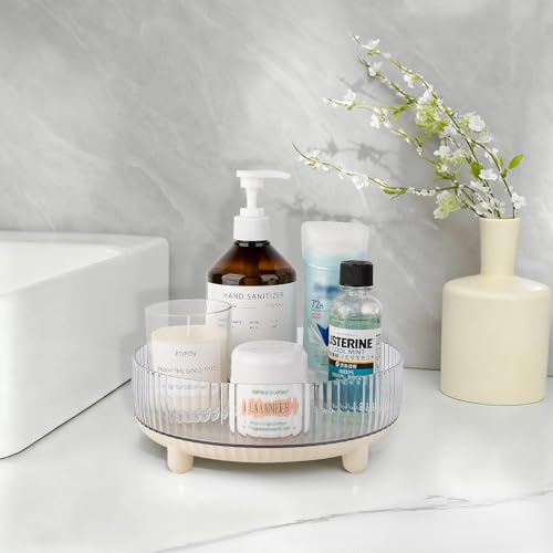 Anyoifax 360 Rotating Makeup Organizer Perfume Tray Skincare Holder Spinning Cosmetic Storage Bathroom Countertop Organizer Lazy Susan Turntable for Dresser, Vanity, Kitchen, Small Beige - color: Beige, size: 9"