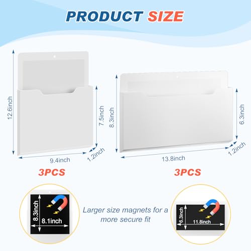 Fuutreo 6 Pcs Magnetic Wall File Organizer Magnetic Wall File Holder Refrigerator Magazine Holder for Mail Letters Paper(White,Horizontal & Vertical) - color: White, size: Horizontal & Vertical