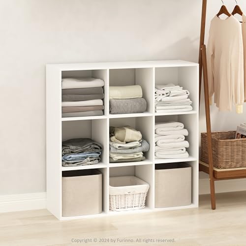 Furinno PELLI Closet Organizers and Storage, 9-Cube Closet Organizer, Open Shelf Closet Storage, for Wardrobe, Bedroom, Living Room, White - color: White, size: 9-Cube
