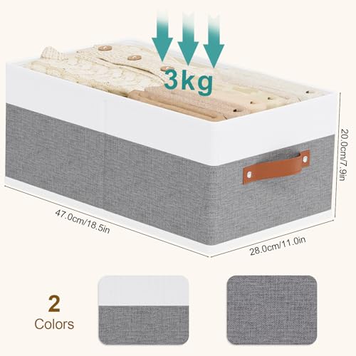 Storage Basket for Shelves, Closet Bin with Handles, 18.5×11×7.9inch Open Foldable Baskets, Fabric Containers Clothes Boxes for Organizing, White and Grey, 6-Pack - color: White/Grey, size: Jumbo -6 Pack
