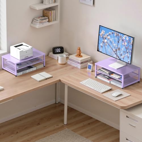 ECOLOVI 2-Tier Computer Monitor Stand Riser, Desk Organizer for Monitor, Printer & Laptop Stand, Desktop Workspace Organizers for Office Supplies(Purple) - color: Purple