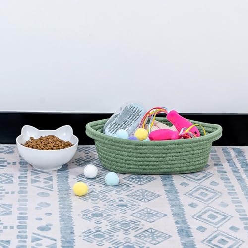 CubesLand Small Cotton Rope Storage Basket Set 5, Shelves Baskets for Organizing with Handle, Decorative Closet Storage Bins for Countertop Toilet Paper Basket for Toilet Tank Top,Green Basket - color: Green