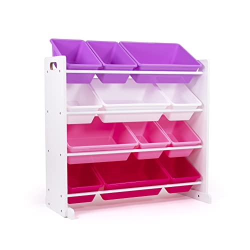 Humble Crew Toy Storage Organizer with 12 Removable Storage Bins for Kids Playroom, 4-Tier Toddler Toy Organization, White/Purple/Pink - color: White/Purple/Pink
