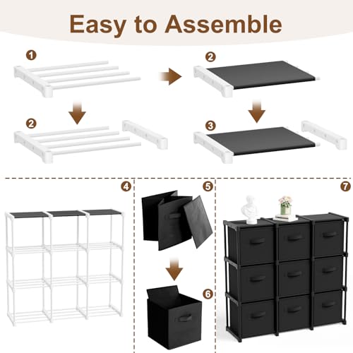 Briwooody 9 Cube Storage Organizer Bins with Shelf 11'' Toy Storage Box Back to School Dorm Organizers Fabric Unit for Playroom Book (Black) - color: Black
