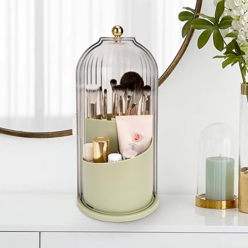QIYVLOS Toothbrush Holders with Sliding Lid, Rotating 3 Slots Bathroom Organizer Countertop, Tooth Brush Toothpaste Holder Bathroom Counter Stand Sink Organizer Caddy for Makeup Brushes Holder (Green) - color: Green+transparent