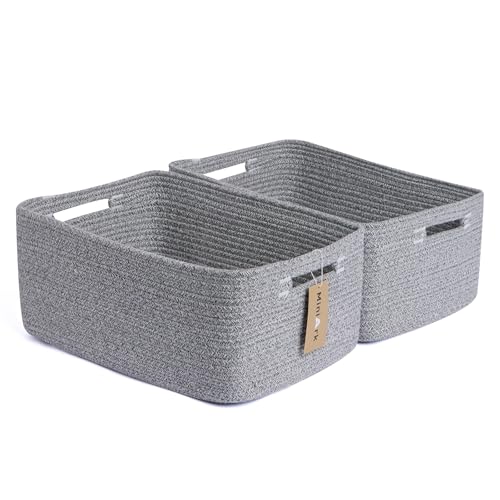 MiniArk Large Storage Baskets for Shelves, Closet Organizers Bins for Clothes Blanket Towels, Baby Nursery, Toy Baskets Box, Woven Rope Baskets, 17 x 13 x 7.5”, 2 Packs Mixed Grey - color: Mixed Grey, size: 2pcs-L17×W13×H7.5"