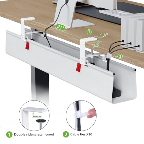 KEEGH Large 36" Under Desk Cable Management Tray - Under Desk Cord Organizer - Clamp/Screw Mount - Support Upto 70lbs - Wire Management - Gaming/PC Cable Tray - Cord Hiders for Office/Home, White - color: White, size: Large (36 Inch)