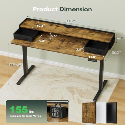 Homall Electric Standing Desk with 2 Drawers, Adjustable Height Computer Desk with Storage Sit Stand Table with Storage Shelf and Splice Board Quick Install for Home Office (Rustic Brown, 55 Inch) - color: Rustic Brown, size: 55 Inch