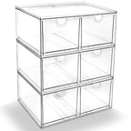 Prsildan Stackable Clear Makeup Organizer, 3 Pack Acrylic Storage Drawers with 6 Drawers for Vanity Bathroom Office Desk Modular Drawer System for Cosmetics Jewelry Toiletries Home Organization - style: Style2-6Drawers