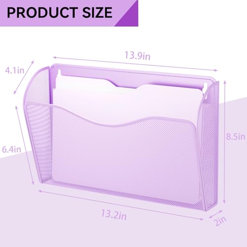 3 Single Pocket Wall File Holder, Mesh Hanging File Folder Paper Organizer, Vertical Wall Mounted Mail Basket, Storage Organization Magazine Rack for Office, Home and School, Light Purple - color: Light Purple, size: 3 Pack Wall Mounted