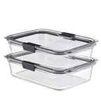 Rubbermaid Brilliance Glass Food Storage Containers, 8 Cup, Set of 2, BPA-Free, Leak-Proof, Clear - size: 8 cups (4-Piece)