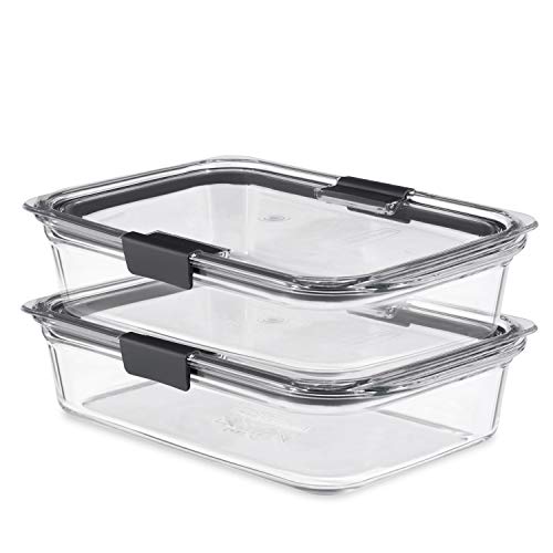 Rubbermaid Brilliance Glass Food Storage Containers, 8 Cup, Set of 2, BPA-Free, Leak-Proof, Clear - size: 8 cups (4-Piece)