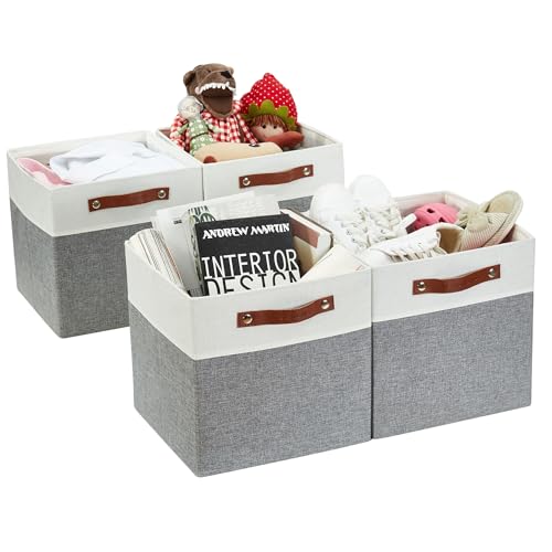 DECOMOMO Fabric Cube Storage Bins - Storage Baskets for Shelves, Cube Storage Organizer for Kallax and Cubbies (Grey & White, 11 inch Cube) - 4 Pack - color: Grey and White, size: Cube 11" /4pcs