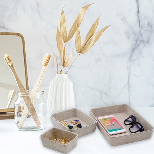 Welaxy Office Drawer organizers felt storage bins Shallow Small Desk trays Draw dividers Nordic Lifestyle Natural Scandinavian-chic style 7-piece (Oatmeal) - color: Oatmeal