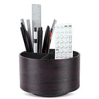 Hennaja Round Leather Art Supply Organizer,Remote Control Holder,360 Degree Spinning,Multi-Functional Pencil Holder,4 Compartments Desktop Stationary Organizer(1-Dark Brown2) - color: 1-Dark Brown2