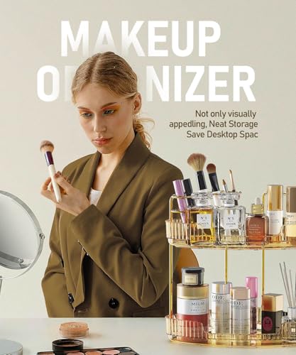 EUHOME 2-Tier Corner Bathroom Counter Organizer Makeup Cosmetic Storage, Tool-Free Installation Acrylic Vanity Shelf, Skin Care Organizer Perfume Tray for Countertop Bathroom, Dresser, Kitchen (Gold) - color: Gold, size: 9" x 9" x 11.8"