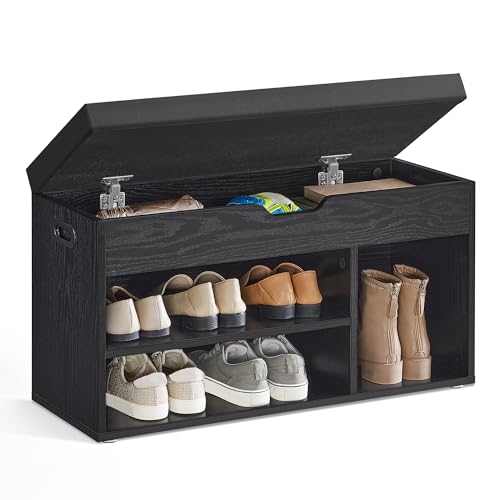 VASAGLE CUSTOS Collection - Storage Bench with Cushion, Shoe Bench, Padded Seat, Hidden Storage, Entryway, Hold up to 300 lb, 11.8 x 31.5 x 17.3 Inches, Ebony Black and Ink Black ULHS030B03 - color: Ebony Black + Ink Black, size: 31.5"W