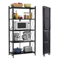 5 Tier Foldable Storage Shelf with Wheels, Heavy-Duty Metal Shelving Unit, No Assembly Book Shelf Rolling Storage Rack for Garage, Kitchen, Pantry, Closet, Exhibition, Office Decor, Black - size: 5-Tier