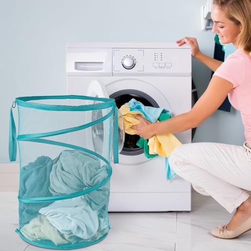 Seiritex Mesh Popup Laundry Hamper 115L Collapsible Laundry Basket No Lid Extra Large Capacity Foldable Clothing Storage Basket with Handles 26 H x 18 W x 18 L (Turquoise Blue) - color: Turquoise