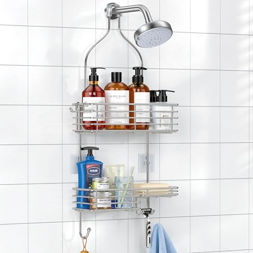SMARTAKE Hanging Shower Head Caddy, Rustproof Bathroom Shower Shelf Organizer, SUS201 Stainless Steel Over The Storage Rack, for Toilet, Bathroom, Silver - color: 01-Silver