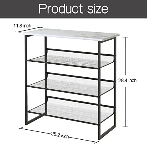 Garden 4 you Shoe Rack for Entryway 4 Tiers 11.8" D x 25" W x 28" H, Metal Shoe Rocks with White Wooden Tabletop, Angled Shoes Rack with Adjustable Mesh Shelves for Entryway Hallway Closet - color: Marble White, size: 4-Tiers