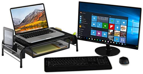 Simple Houseware Metal Desk Monitor Stand Riser with Organizer Drawer, Black, 2 Packs