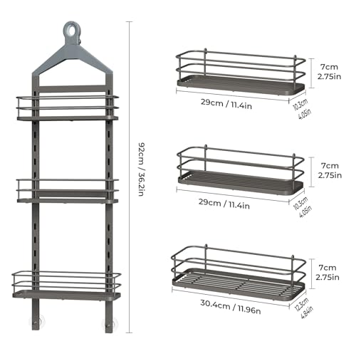 ODesign 3 Tier Height-Adjustable Shower Caddy Hanging Anti-Swing-Over The Shower Head Caddy-Showe r Storage Organizer Bathroom Shelves Basket Caddies-Grey - color: Grey, size: 3 Tier