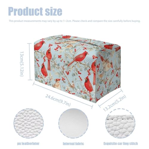 Christmas Cardinal Tissue Box Cover, Rectangle Leather Tissue Cover Waterproof Tissues Holder Decorative Organizer with Fashion Prints Home Decor Items - color: Christmas Cardinal