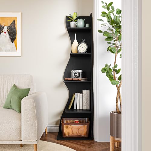 LITTLE TREE Small Corner Shelf, Modern 5-Tier Wall Corner Bookshelf, Stylish Bookcase Storage Rack for Small Space, Living Room, Bedroom - color: Black, size: 1 Pack